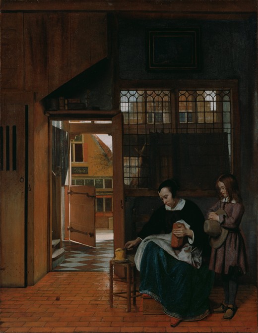 A Woman Preparing Bread and Butter for a Boy à Pieter de Hooch