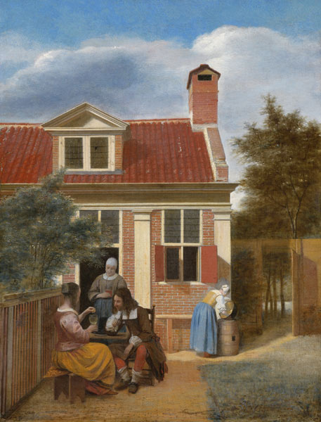 A company in the courtyard behind a house à Pieter de Hooch