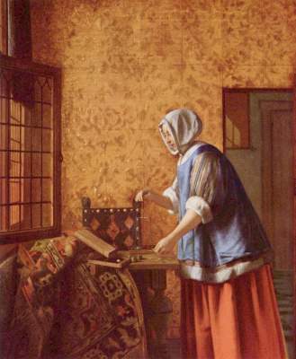 La femme soupesant de l'or à Pieter de Hooch