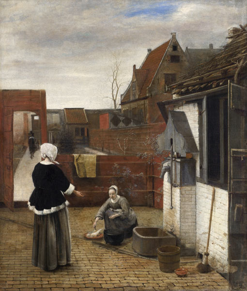 A Woman and her Maid in a Courtyard à Pieter de Hooch