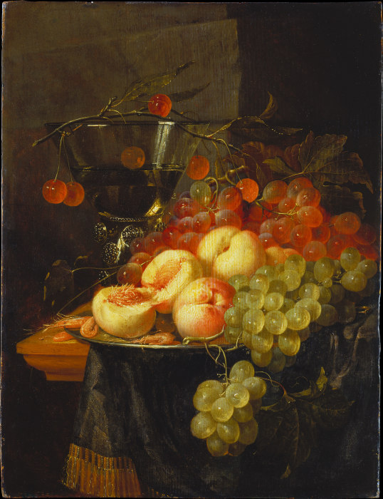Still Life with Fruit and a Cherry Branch over a Berkemeyer Glass à Pieter de Ring