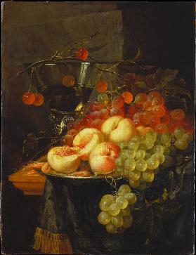 Still Life with Fruit and a Cherry Branch over a Berkemeyer Glass