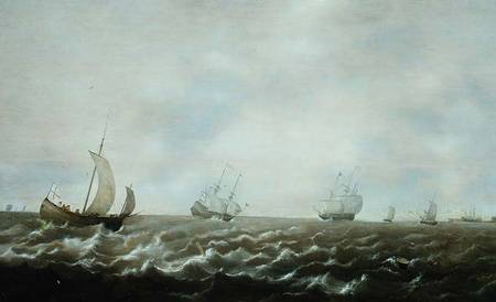 Dutch men-o'-war and other ships off the coast à Pieter de Zeelander