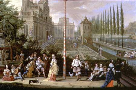 Detail of elegant figures playing musical instruments around a maypole  (detail of 82407) à Pieter Gysels