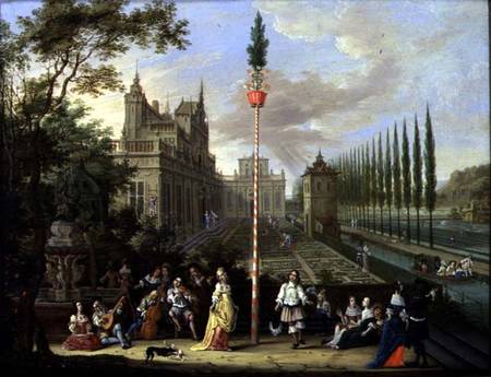 Elegant figures playing musical instruments around a maypole  (for detail see 86499) à Pieter Gysels