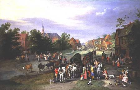 Travellers resting at a village à Pieter Gysels