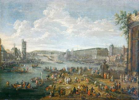 View of the Louvre and the Tour de Nesles from the Ile de la Cite à Pieter II Casteels