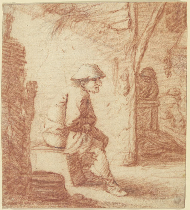 Sitzender Mann, Aussicht auf Küche mit zwei Figuren à Pieter Jansz. Quast