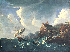 Seesturm an einer Felsenküste mit Schiffswrack à Pieter Mulier (Tempesta)