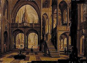 Interieur d'une église gotique à Pieter Neefs l'Ancien (cercle)