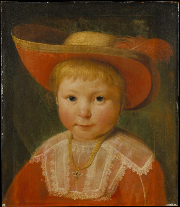 Portrait of a Child with a Red Lined Straw Hat à Pieter Soutman