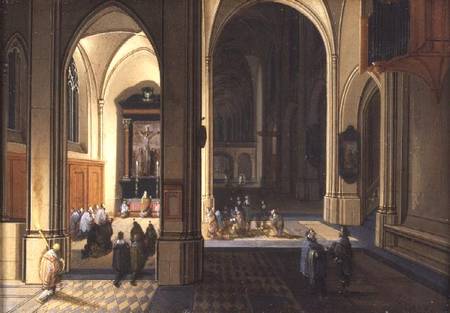 Interior of a Gothic Church (oil on copper) à Pieter l'Ancien Neeffs