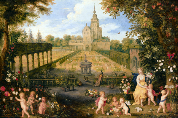 Flore dans le jardin de fleurs et d'arbres Jan Brueghel le Jeune à Pieter van Avont