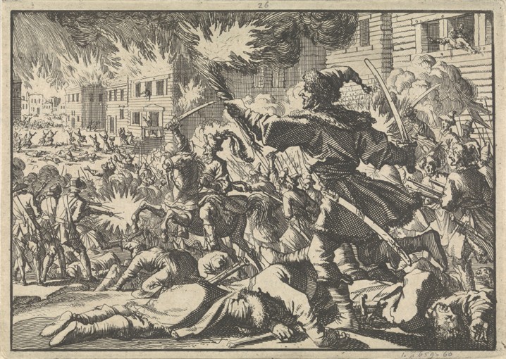 Fighting in the streets of Moscow between Russians and Poles in 1611 à Pieter van der Aa