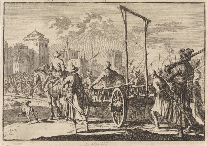 Arrival of Stepan Razin and his brother Frol in an iron cage in Moscow, 1671 à Pieter van der Aa