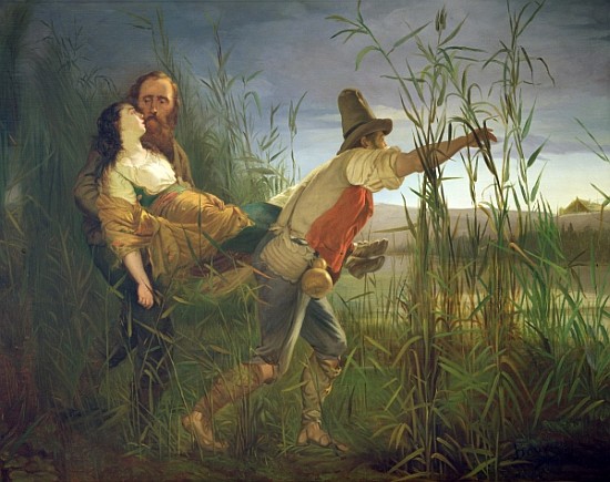 Garibaldi carrying his dying Anita through the swamps of Comacchio à Pietro Bauvier