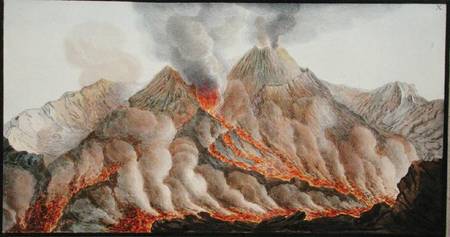 Crater of Mount Vesuvius from an original drawing executed at the scene in 1756, plate 10 from 'Camp à Pietro Fabris