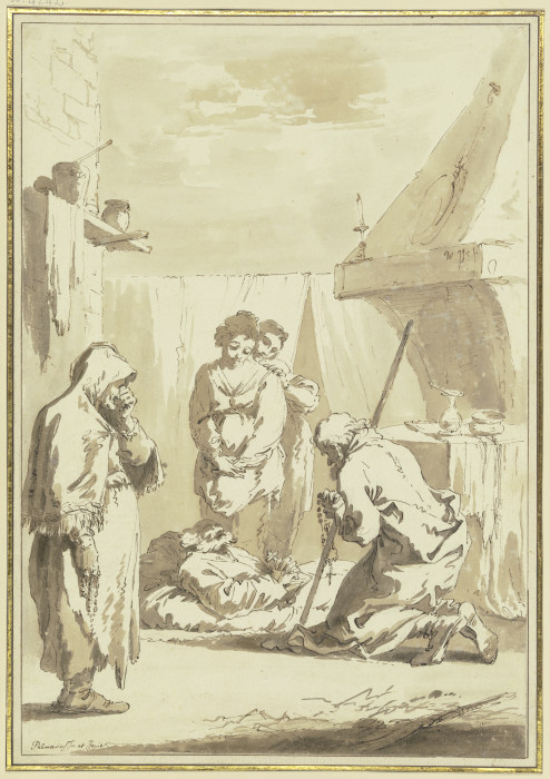 In einer Bauernstube stirbt ein alter Mann, von den Seinigen beweint à Pietro Palmieri l'Ancien