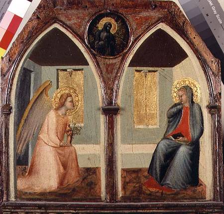 The St. Giusto Polytych, detail showing the Annunciation à Pietro Lorenzetti