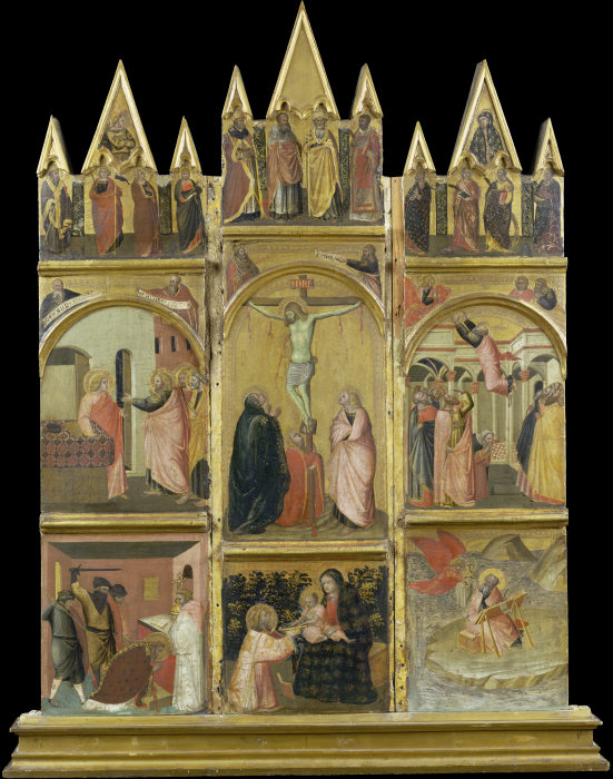 Crucifixion, Virgin and Child, Deacon and Scenes from the Legends of Saints Matthew and John the Eva à Pietro Lorenzetti