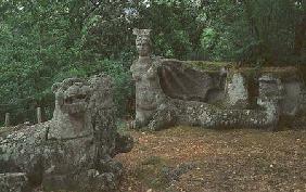 Lions and fantastical creatures, sculptures from the garden of the Villa delle Meraviglie