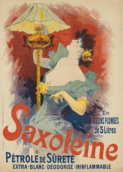 Poster advertising 'Saxoleine Safety Lamp Oil' à Affiche Vintage
