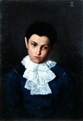 Portrait of a boy with lace collar (oil on canvas) à École polonaise, (19ème siècle)