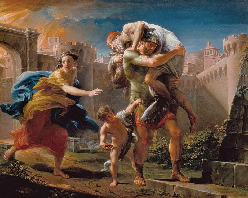 Aeneas and his family running away from the city of Troy à Pompeo Girolamo Batoni