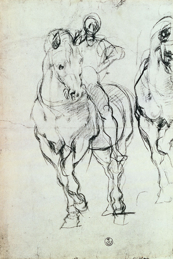 Study of a horseman for 'The Israelites Quenching Their Thirst in the Desert' à Pontormo, Jacopo Carucci da