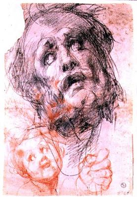 Study of the head of St. Joseph, the head of a child and a fist for the 'Holy Family with Saints' (P à Pontormo, Jacopo Carucci da