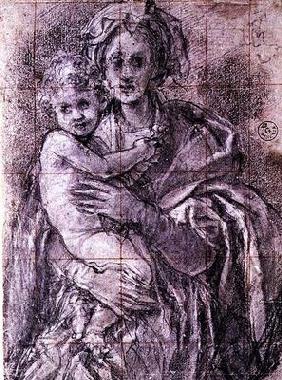 Study for The Virgin and Child with St. Joseph and John the Baptist, 1521-27 (black chalk on paper)