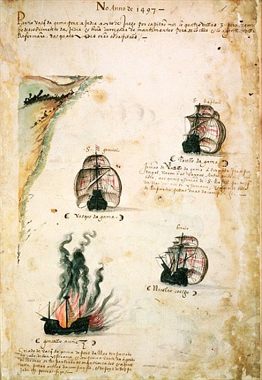 Departure of Vasco da Gama (c.1469-1524) in 1497, from ''Libro das Armadas'' à École portugaise