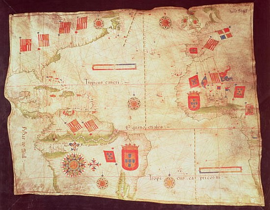 Map of the Atlantic Ocean, c.1550 à École portugaise