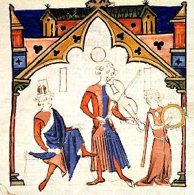 Fol.6r Musicians Playing a Viola and a Tambourine, from the ''Chansonnier des Nobles''