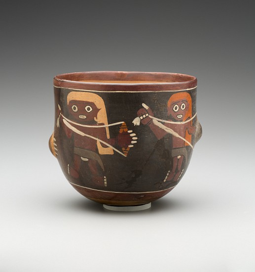 Bowl decorated with Men Spinning (painted terracotta) à Pre-Columbian