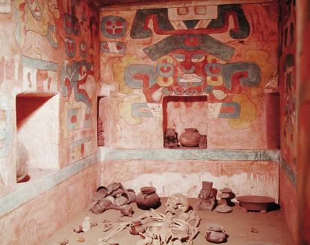 Reconstruction of Tomb 104 from Monte Alban, containing a skeleton à Pre-Columbian