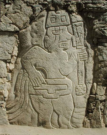 Stela depicting a warrior holding a club, Chavin Culture à Pre-Columbian