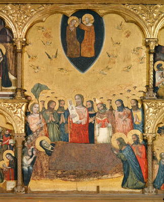 Polyptych of the Dormition of the Virgin, detail of the Dormition and Coronation (tempera on panel) à Pseudo Jacopino  di Francesco