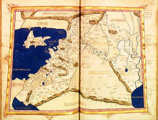 Ms Lat 463 f.111v-112r Map of Phoenicia, Mesopotamia and Babylon (vellum) à Ptolemy