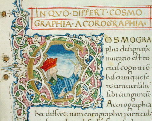 Ms Lat 463 fol.21r Historiated initial 'C' with a portrait of Ptolemy (c.90-168) from a Map of the W à Ptolemy