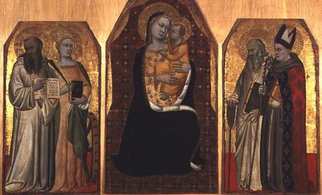 Triptych: Madonna and Child flanked by four saints (tempera on panel) à Puccio di Simone