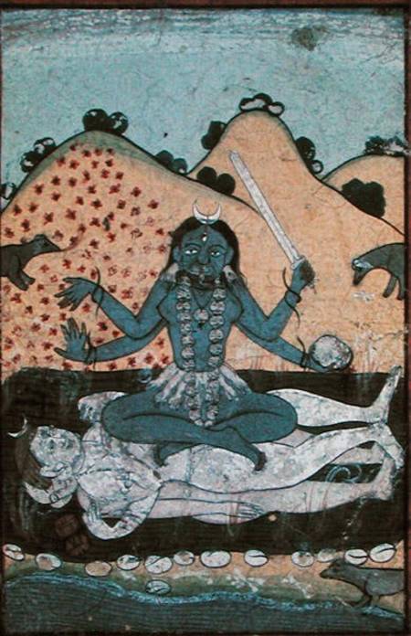 The Goddess Kali seated in intercourse with the double corpse of Shiva, 19th century, Punjab à École du Pendjab