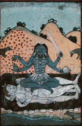 The Goddess Kali seated in intercourse with the double corpse of Shiva, 19th century, Punjab