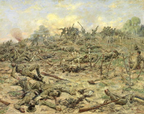 The Russian Infantry Attacking the German Entrenchments, 1918 (oil on canvas) à Pyotr Pavlovich Karyagin