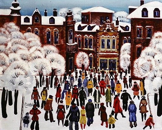 Winter Day in the City, 1975 (oil on canvas)  à Radi  Nedelchev