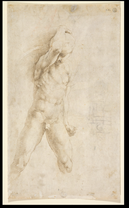 Study of a fighter defending himself (copy after Raphael); sketch of a lunette à Raffael