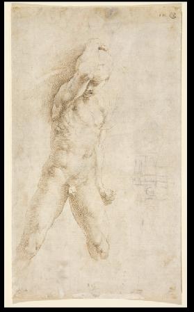 Study of a fighter defending himself (copy after Raphael); sketch of a lunette