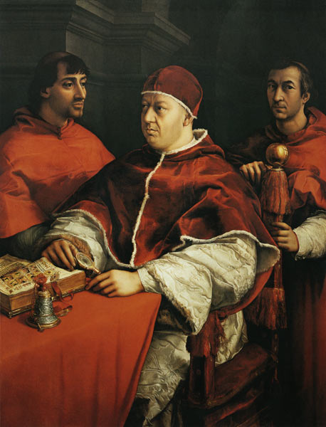 Portrait de Leos X avec les cardinaux Giulio de Médicis et Luigi de Rossi à Raffaello Sanzio