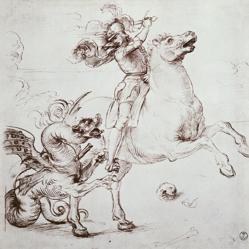 St. George and the Dragon (pen & ink on paper) à Raffaello Sanzio
