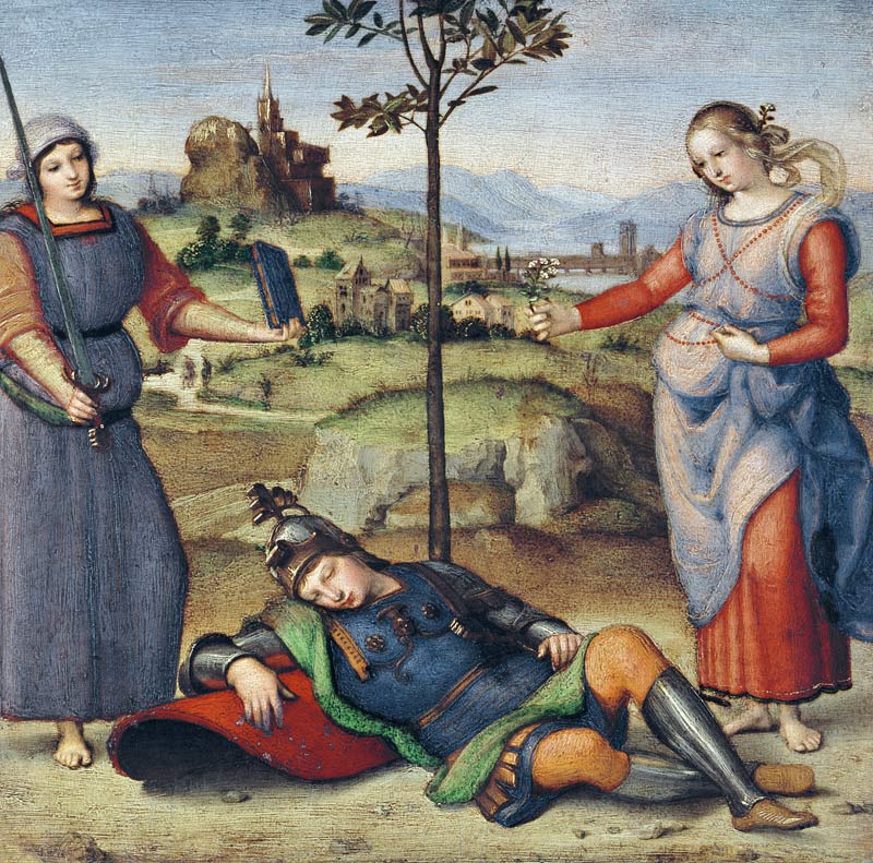 Vision of a Knight, c.1504 (oil on poplar) à Raffaello Sanzio